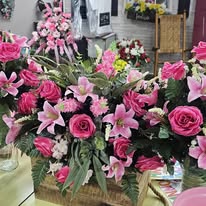 Pink rose and stargazer lily arrangement